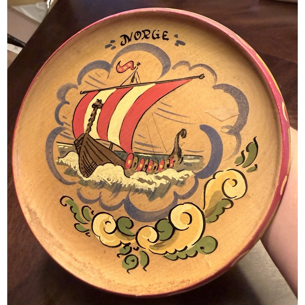 Wood Norge Plate Dish Hand Painted Norway Norwegian EK